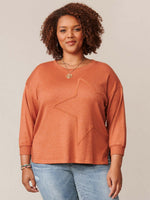 Ginger Spice Three Quarter Sleeve Boat Neck Embroidered Knit Plus Size Top