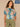 Bermuda Teal Multi Short Seamless Dolman Sleeve Scallop Embroidered Scoop Neck Shirttail Hem Abstract Leafy Placement Print Plus Size Knit Top
