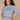 Horizon Blue Elbow Roll Cuff Sleeve Scoop Neck Half Crochet Button Placket Surplus Shirttail Hem Plus Size Knit Top