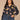 Navy Multi Animal Print Long French Cuff Band Sleeve Collar Neck Pleated Button Down Front Hi-Low Hem Plus Size Woven Top