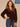 Indigo Brown Long Cinched Blouson Sleeve Tie V-Neck Bubble Hem Abstract Floral Textured Print Plus Size Knit Top