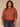 Mahogany Red Canyon Rock Three Quarter Dolman Blouson Pleated Sleeve Round Neck Banded Hem Striped Bias Stitch Plus Size Sweater