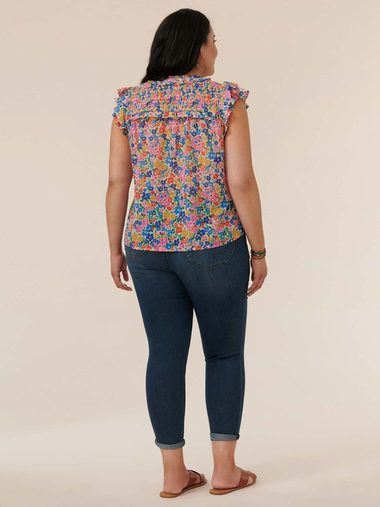 
            
                Load image into Gallery viewer, Double Flutter Sleeve Ruffled Plus Woven Floral Print Top
            
        