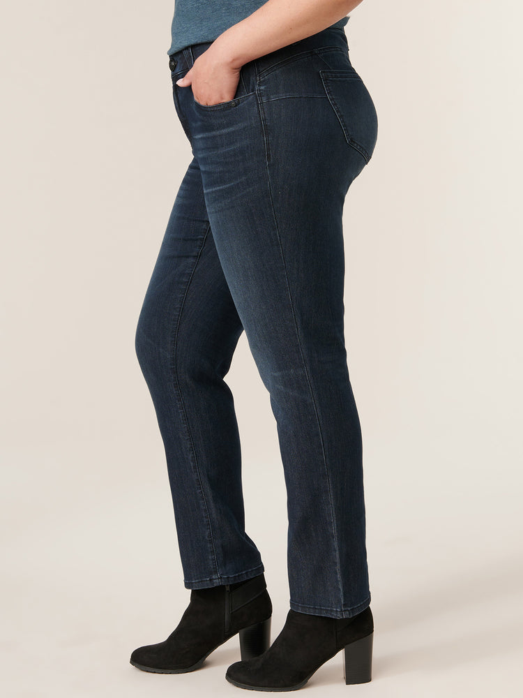 "Ab"solution Mid Rise Dark Indigo Artisanal Denim Straight Leg Plus Size Jeans