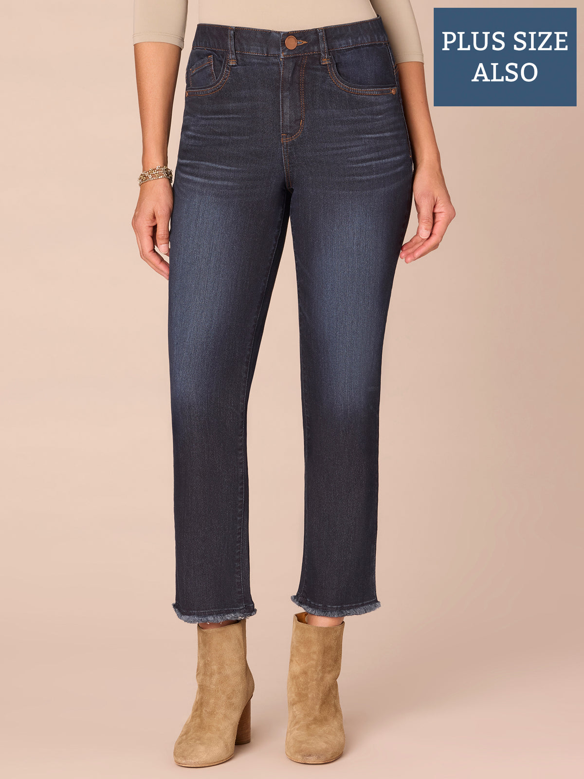 “Ab”solution® High Rise Cascading D Fray Plus Slim Straight Jeans