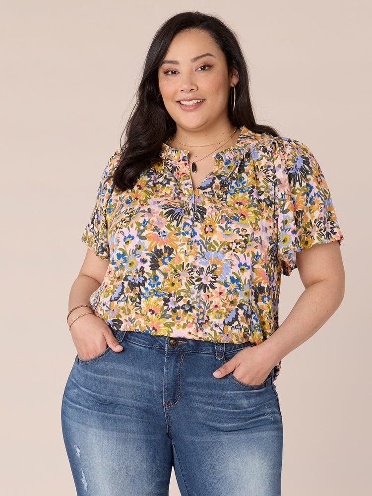 Floral Layered Sleeve Top (Plus Size - Brown) – In Pursuit Mobile Boutique