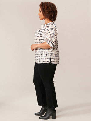 
            
                Load image into Gallery viewer, Natural Multi Smocked Three Quarter Flounce Sleeve Printed Embroidered Plus Size Woven Top
            
        