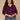 Dark Raisin Double Layer Three Quarter Sleeve V-Neck Button Down Front Contrast Scallop Edge Banded Hem Faux Twofer Plus Size Sweater Cardigan
