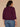 Dark Raisin Double Layer Three Quarter Sleeve V-Neck Button Down Front Contrast Scallop Edge Banded Hem Faux Twofer Plus Size Sweater Cardigan
