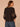 Black Three Quarter Bubble Raglan Sleeve Lace Up V-Neck Pleats Multi Color Floral Embroidery Shirttail Hem Plus Size Woven Top