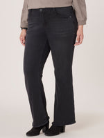 Washed Black Denim "Ab"solution High Rise Itty Bitty Boot Clean Finish Fray Hem Plus Size Jeans