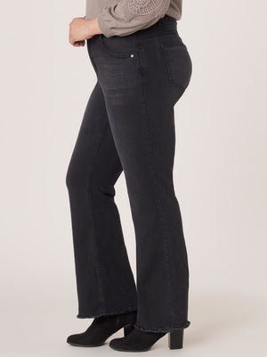 Washed Black Denim "Ab"solution High Rise Itty Bitty Boot Clean Finish Fray Hem Plus Size Jeans