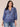 Coastal Blue Three Quarter Blouson Sleeve Half Crochet Trim Placket Leaf Print Ruffle Edge Split V-Neck Plus Size Knit Top