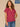 Beet Red Short Sleeve Ruffle Stand Collar Split Neck Embroidered Netting Detail Shirttail Hem Plus Size Woven Top
