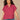 Beet Red Short Sleeve Ruffle Stand Collar Split Neck Embroidered Netting Detail Shirttail Hem Plus Size Woven Top
