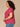Beet Red Short Sleeve Ruffle Stand Collar Split Neck Embroidered Netting Detail Shirttail Hem Plus Size Woven Top
