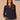 Heather Navy Long Blouson Sleeve Mandarin Collar Half Placket Embroidered Surplus Hi-Low Hem Mixed Media Plus Size Knit Top