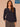 Heather Navy Long Blouson Sleeve Mandarin Collar Half Placket Embroidered Surplus Hi-Low Hem Mixed Media Plus Size Knit Top