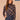 Navy Multi Stripe Long Blouson Sleeve Turtleneck Zip Back Abstract Plaid Print Smocking Ribbed Shirttail Hem Plus Size Knit Top