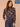 Navy Multi Stripe Long Blouson Sleeve Turtleneck Zip Back Abstract Plaid Print Smocking Ribbed Shirttail Hem Plus Size Knit Top