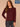 Oxblood Long Puff Sleeve Rhinestone Scoop Neck Keyhole Back Front Center Seam Rounded Surplus Hem Plus Size Knit Top