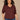 Heather Cherry Chocolate Elbow Puff Blouson Sleeve Scallop V-Neck Smocked Shoulder Back Front Center Seam Shirttail Hem Plus Size Knit Top
