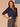Heather Midnight Elbow Blouson Puff Sleeve Mandarin Collar V-neck Smocking Pintuck Shirttail Hem Plus Size Knit Top