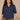 Heather Midnight Elbow Blouson Puff Sleeve Mandarin Collar V-neck Smocking Pintuck Shirttail Hem Plus Size Knit Top