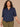 Heather Midnight Elbow Blouson Puff Sleeve Mandarin Collar V-neck Smocking Pintuck Shirttail Hem Plus Size Knit Top
