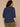 Heather Midnight Elbow Blouson Puff Sleeve Mandarin Collar V-neck Smocking Pintuck Shirttail Hem Plus Size Knit Top