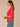 Coral Punch Elbow Roll Cuff Sleeve Round Split V-Neck Surplus Shirttail Hem Plus Size Knit Top
