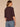 Dark Raisin Elbow Roll Cuff Sleeve Round Split V-Neck Surplus Shirttail Hem Plus Size Knit Top