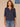 Navy Elbow Roll Cuff Sleeve Round Split V-Neck Surplus Shirttail Hem Plus Size Knit Top