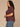 Cherry Chocolate Short Bubble Sleeve Embroidered Placket Spliced V-Neck Plus Size Woven Top