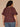 Cherry Chocolate Short Bubble Sleeve Embroidered Placket Spliced V-Neck Plus Size Woven Top