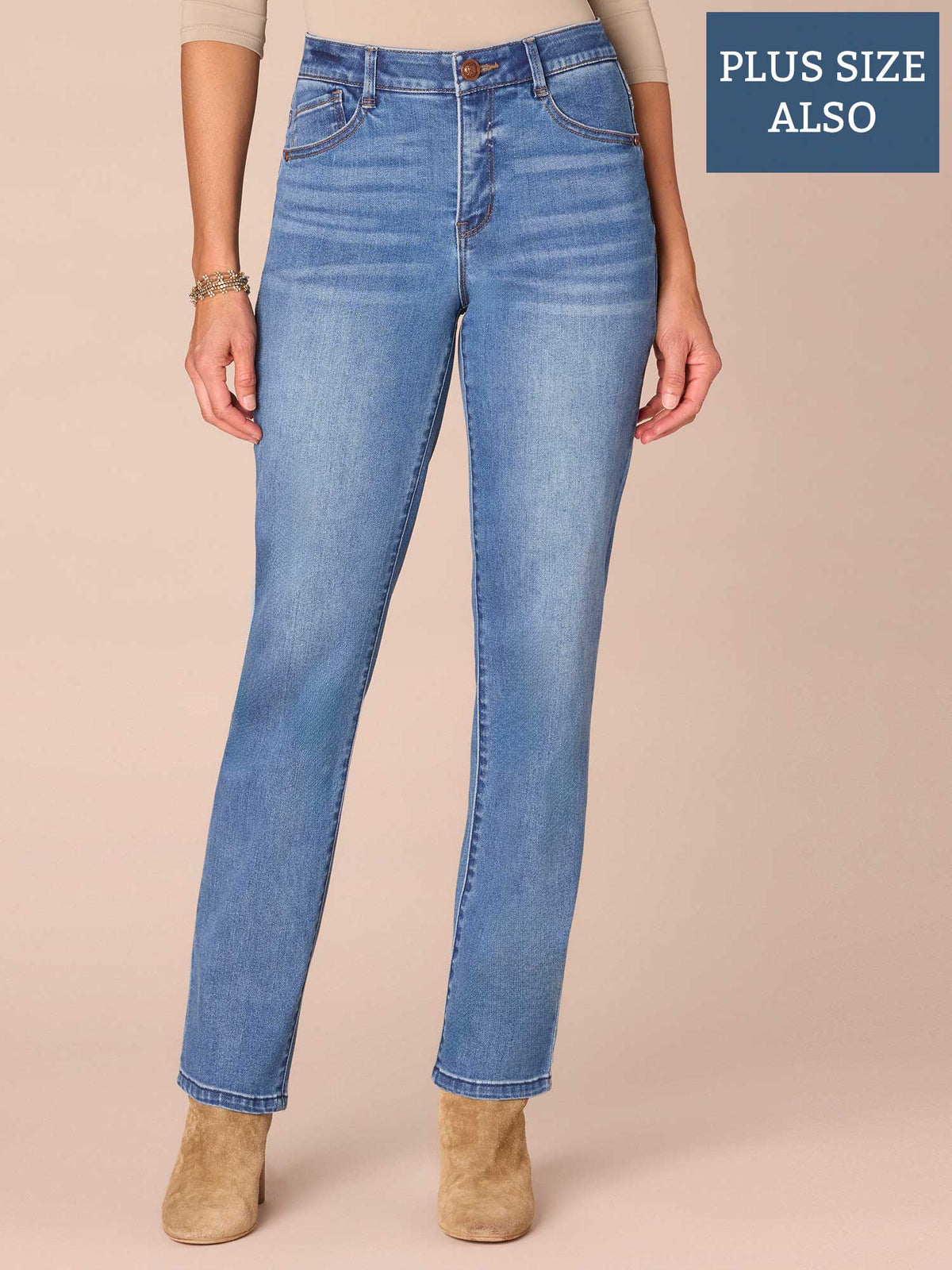 "Ab"solution® High Rise Straight Leg Plus Jeans Mid