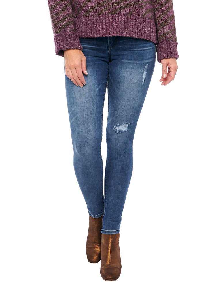 Stretch Blue Luxe Touch Premium Distressed Denim "Ab"solution Booty Lift Jegging Skinny Jeans butt lifting jeggings