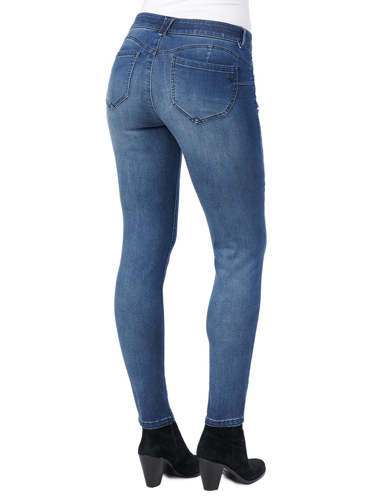 
            
                Load image into Gallery viewer, booty lift distressed stretch blue denim skinny jegging jeans 
            
        