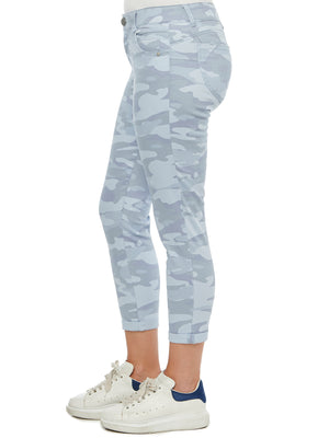 
            
                Load image into Gallery viewer, &amp;quot;Ab&amp;quot;solution Crop Ankle Skimmer Blue Fog Camouflage Pant Skinny Colored Jeggings
            
        