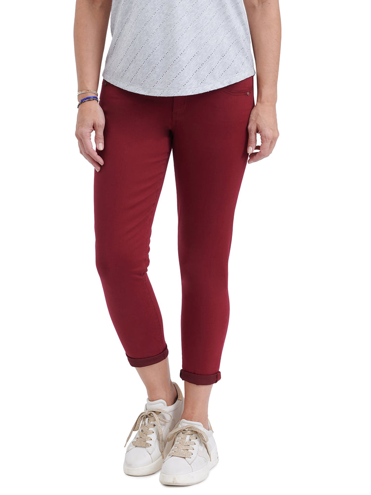 Ankle Skimmer Colored Ankle Length Skinny Leg Booty Lift Jeggings Deep Red