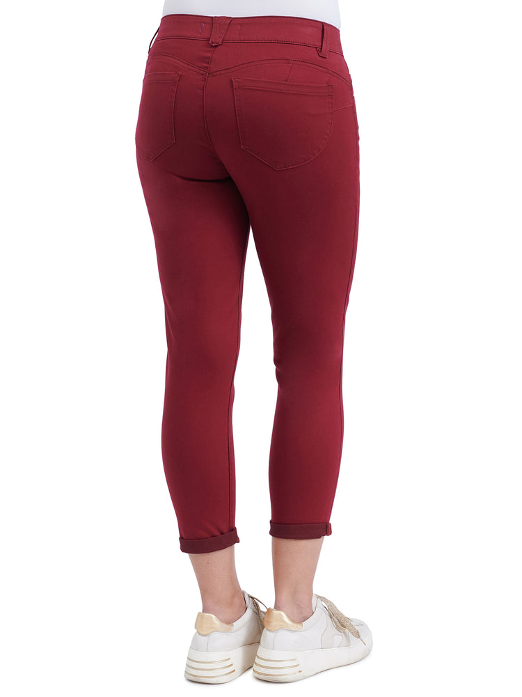 Ankle Skimmer Colored Ankle Length Skinny Leg Booty Lift Jeggings Deep Red