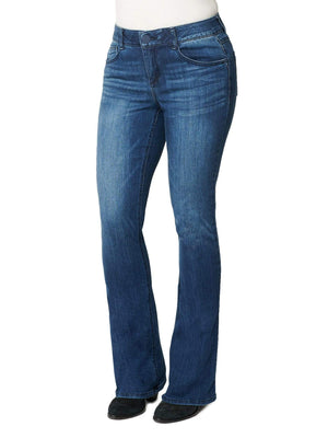 Women’s tall long 34” inseam absolution itty bitty boot leg luxe touch premium stretch denim blue bootcut jeans 