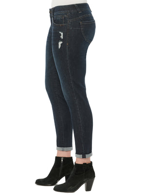 Ab solution Lycra Spandex Ankle Skimmer Dark Indigo Vintage Denim Distressed Ankle Cut Jeans