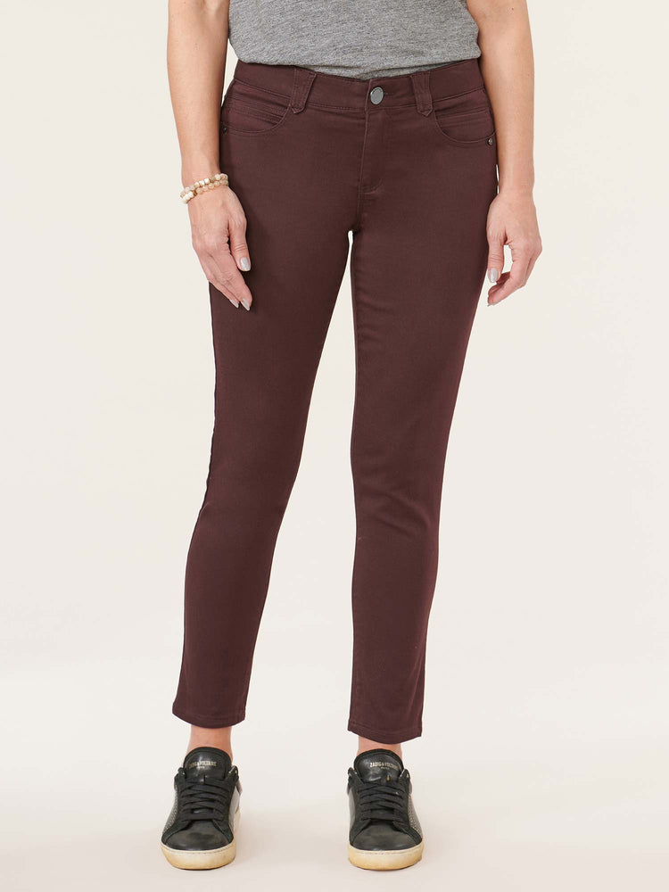 "Ab"solution Booty Lift Ankle Length Stretch Colored Jeggings cold brew brown skinny jeans