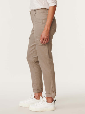 "Ab"solution High Rise Roll Cuff Cargo Pocket Utility Moonrock Taupe Colored Pants