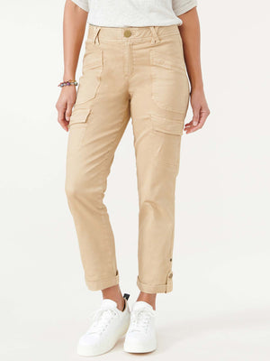"Ab"solution High Rise Roll Cuff Cargo Pocket Utility Warm Sand Tan Colored Pants