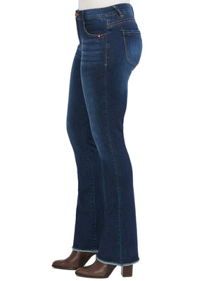 
            
                Load image into Gallery viewer, &amp;quot;Ab&amp;quot;solution Dark Indigo Denim High Rise Itty Bitty Boot Cut Jeans Frayed Hem
            
        