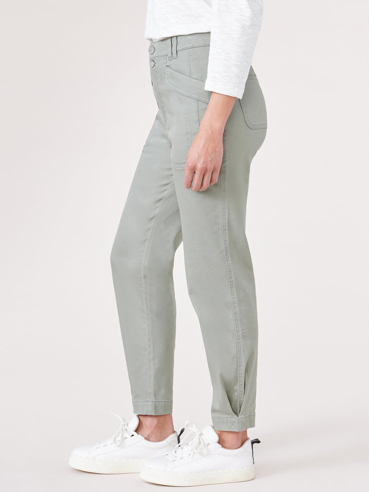 Deep Seagrass "Ab"solution Skyrise Pleated Hem Double Button Utility Pant