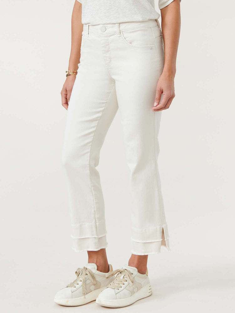 "Ab"solution White Denim Kick Flare Fray Hem Jeans