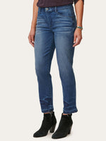 Blue Artisanal Denim "Ab"solution High Rise Raw Released Side Slit Hem Vintage Skinny Jeans 